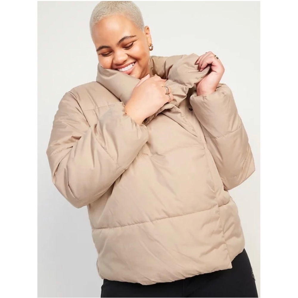 old navy water resistant double breasted puffer jacket gentle fawn